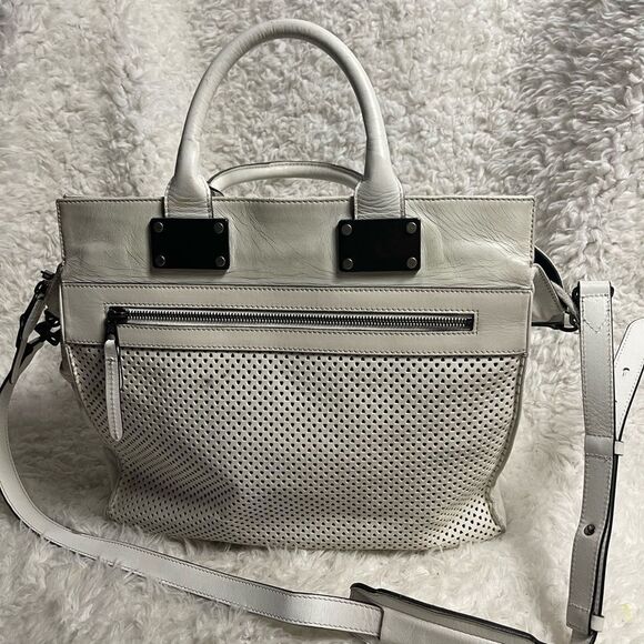 Rag and Bone Medium leather white Perforated Pilot satchel/ shoulder bag . - Picture 5 of 16